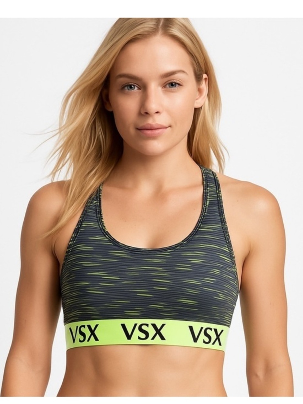 VSX Neon Yellow-Green & Charcoal Space-Dye Racerback Sports Bra